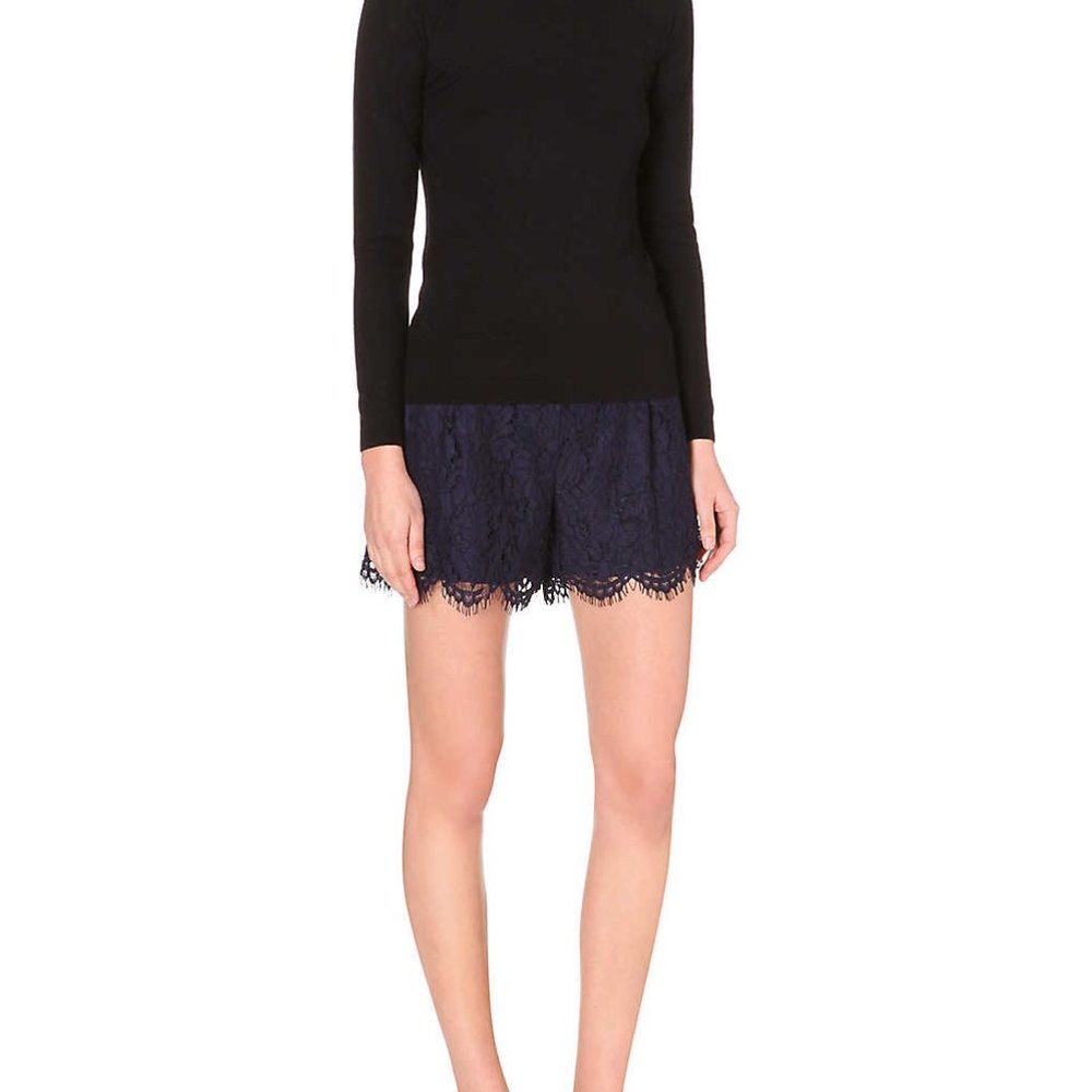 Whistles RARE Lace Navy Blue High Waisted Holly Shorts 8 - Picture 3 of 5
